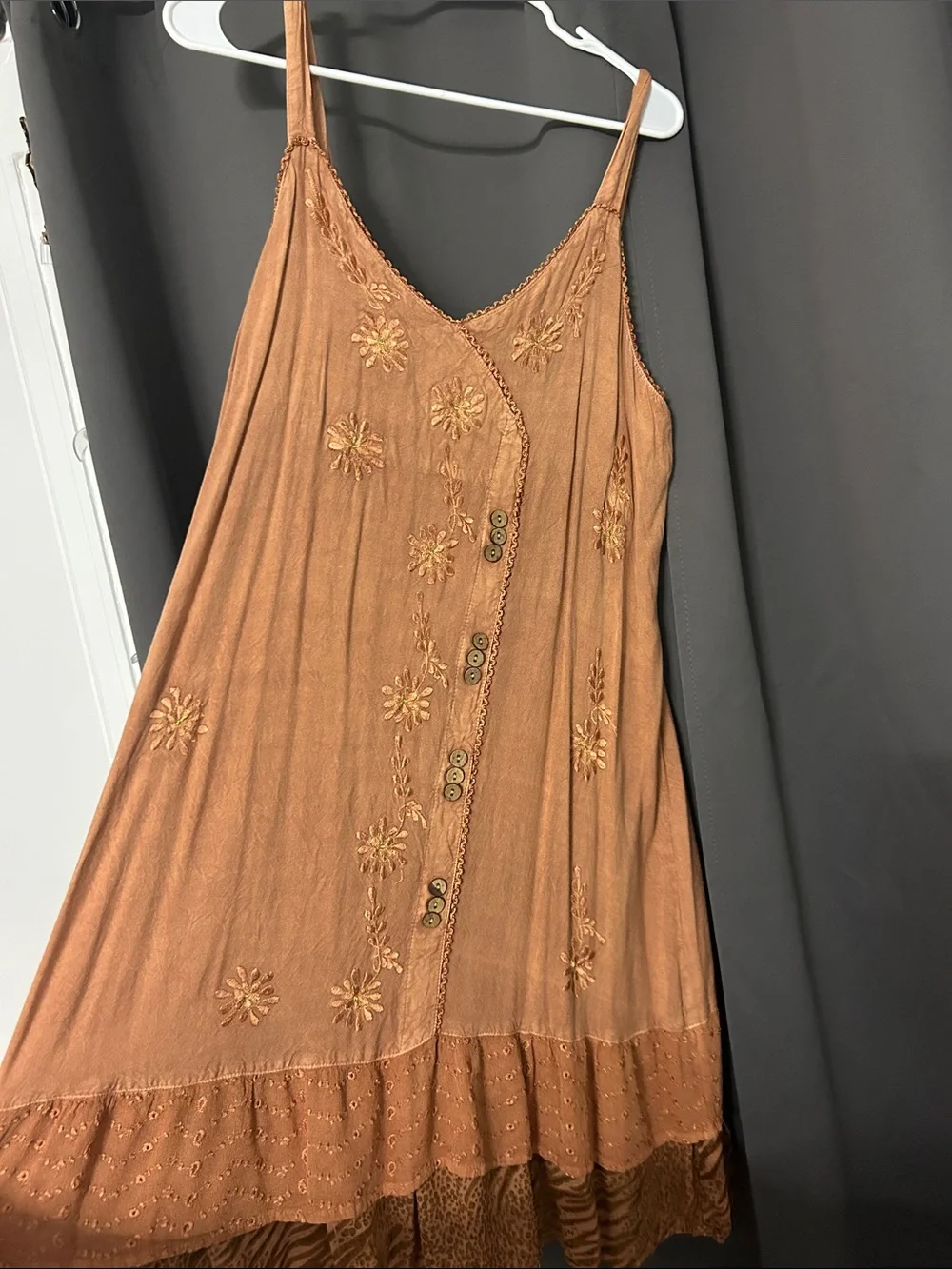 raya sun Embroidered Slip Dress in Rust Orange - Picture 1 of 5